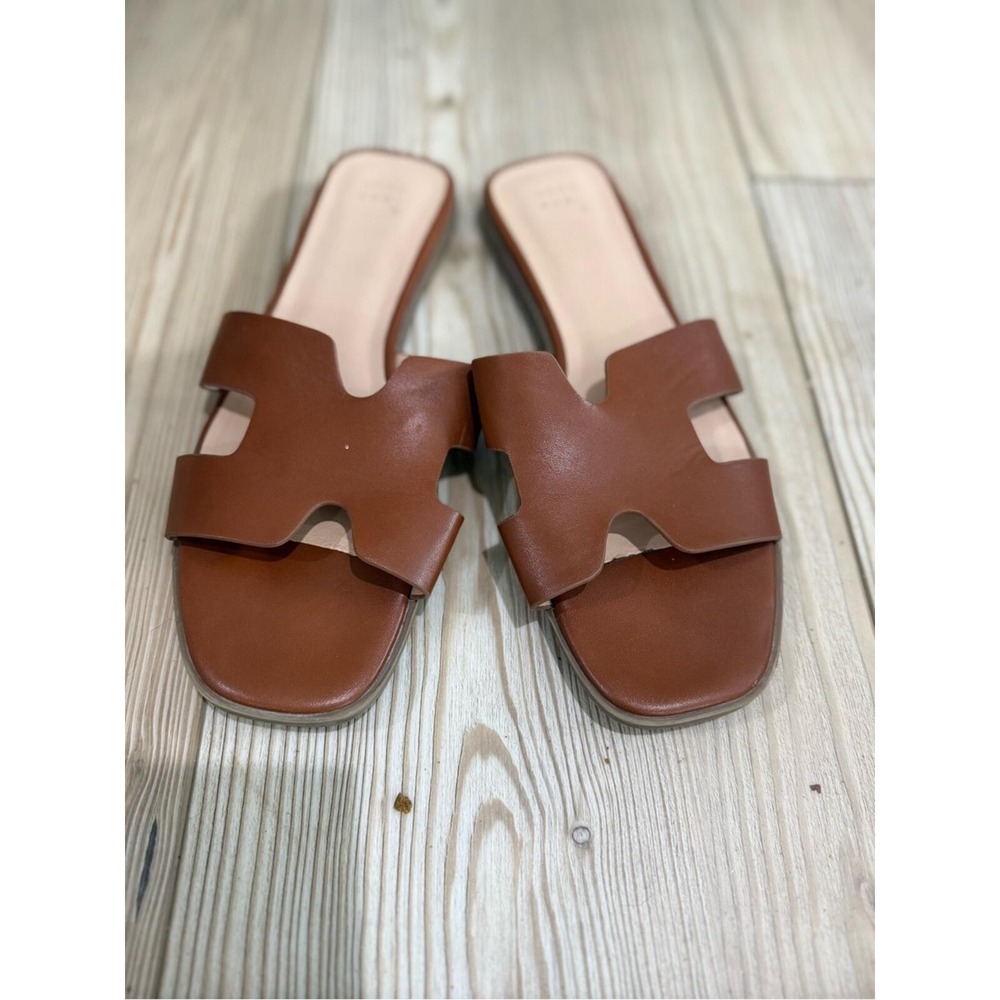 a new day‎ Brown Slide Sandals with Cutout Strap